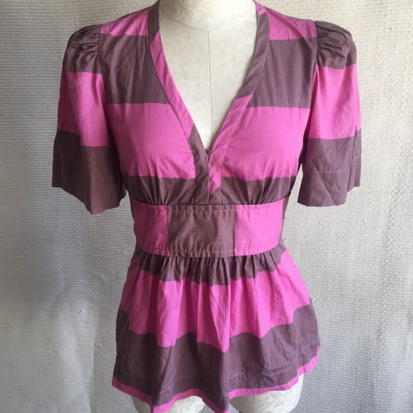 SOLD Anthro 4 Plenty Tracy Reese Peplum Stripe Shirt - Picture 3 of 8